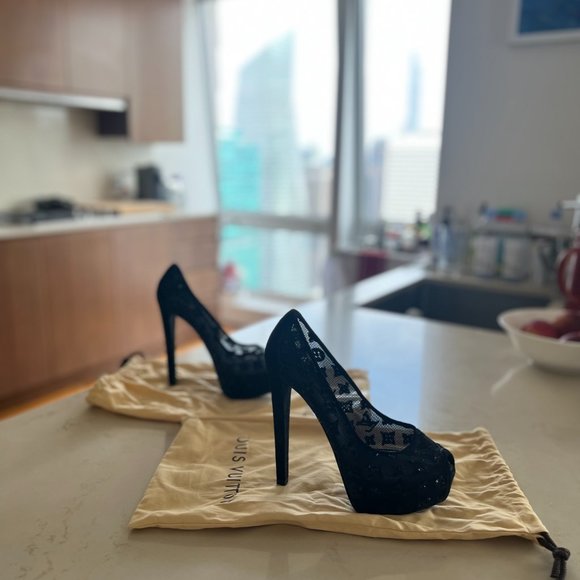 Louis Vuitton Black Monogram Peep Toe Pumps - Picture 5 of 7